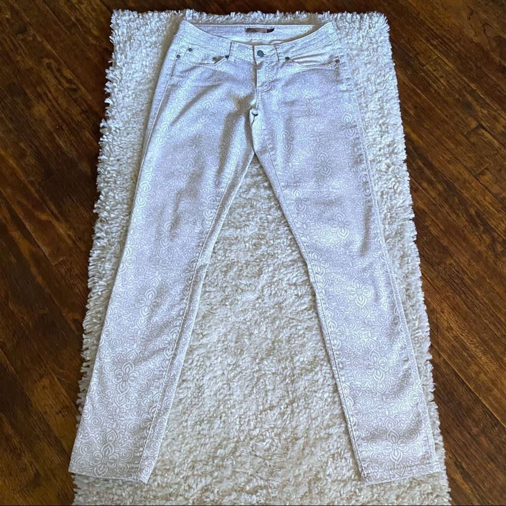Prana Womens Breathe Kara White Floral Geometric Printed Skinny Jeans